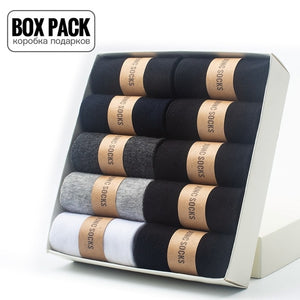 Box Pack Men's Cotton Socks 10Pairs/Box Black Business Men Socks Soft Breathable Summer Winter for Man Boy's Gift Size EUR39-45