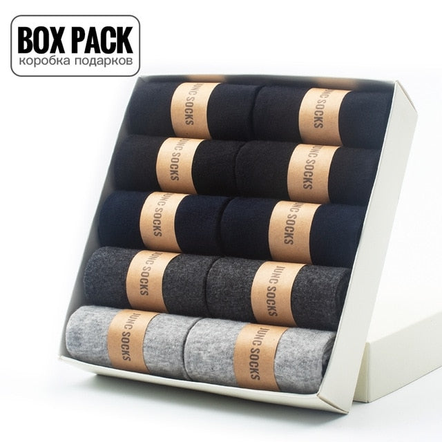 Box Pack Men's Cotton Socks 10Pairs/Box Black Business Men Socks Soft Breathable Summer Winter for Man Boy's Gift Size EUR39-45