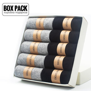 Box Pack Men's Cotton Socks 10Pairs/Box Black Business Men Socks Soft Breathable Summer Winter for Man Boy's Gift Size EUR39-45