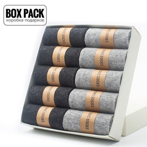 Box Pack Men's Cotton Socks 10Pairs/Box Black Business Men Socks Soft Breathable Summer Winter for Man Boy's Gift Size EUR39-45