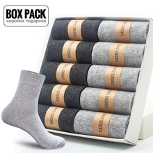 Load image into Gallery viewer, Box Pack Men&#39;s Cotton Socks 10Pairs/Box Black Business Men Socks Soft Breathable Summer Winter for Man Boy&#39;s Gift Size EUR39-45