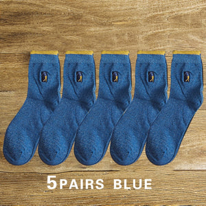 5 pairs High Quality Embroidery Men's Cotton Socks For Male  Business Brand  Deodorant Dress socks men's Outdoor Baseball Socks